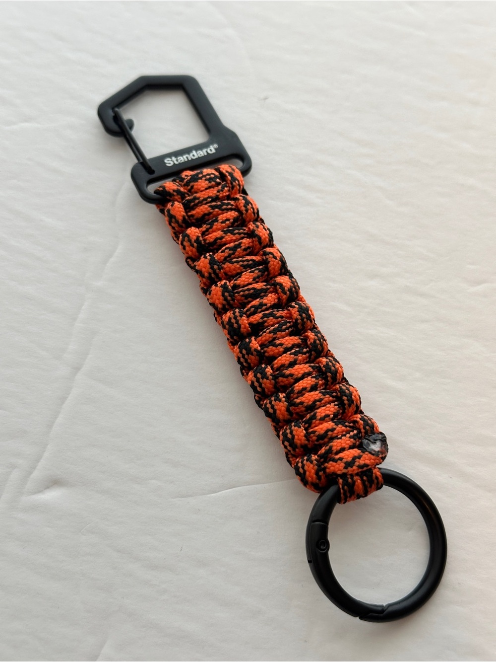 Standard Paracord Keychain with Black Hardware Rings Orange Camo New